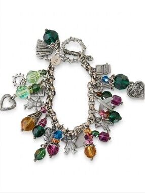 Vtg Don Lin Multicolor Charm Bracelet with Crystal Beads